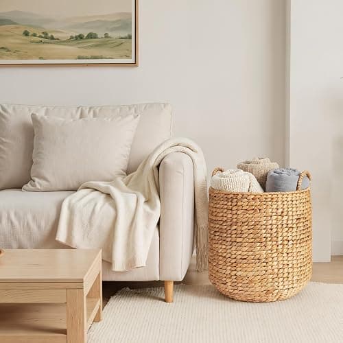Best Choice Products Round Storage Basket w/Handles, Handwoven Water Hyacinth, Plant Holder, Storage Organizer Tote Bin for Bedroom, Living Room, Bathroom - Natural thumbnail 2