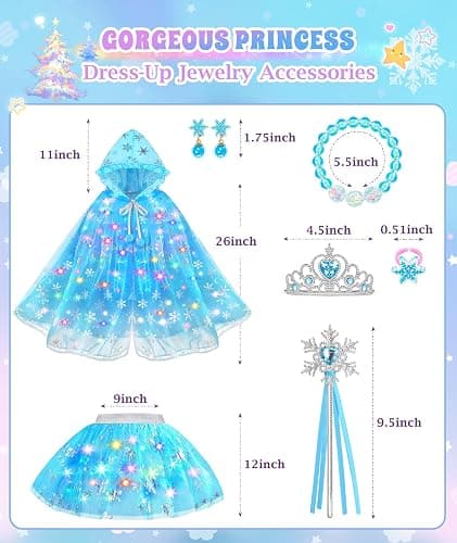DOLNOW Princess Dress Up for Girls, Unicorn Light up Princess Cape Princess Dress Costume Crown Gift for Girls 3 4 5 6 thumbnail 6