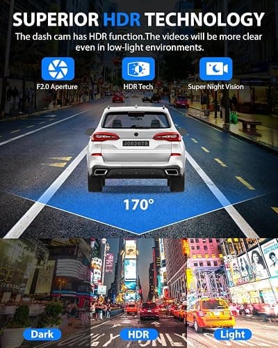 Dash Cam Front and Rear, 1080P Dash Camera for Cars, 3 Channel Car Camera Front Rear and Inside with 32GB Card, Loop Recording, Night Vision, HDR, 24Hr Parking, G-Sensor thumbnail 8