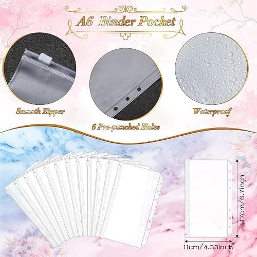 24 Pieces Budget Sheets Expense Tracker Sheets Budget Cash Envelopes A6 Pockets Binder Zipper Folders Money Organizer System (Watercolor Style) thumbnail 5