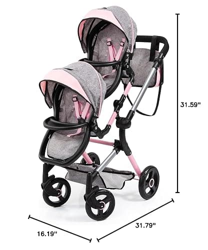 Bayer Twin Doll Pram Neo, Grey, Pink with Butterfly, Jean Look thumbnail 3