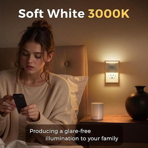 L LOHAS LED Motion Sensor Night Light, Dusk to Dawn & Motion Activated LED Night Light, Night Lights Plug into Wall with 30-100lm Adjustable Brightness, 3000K Soft White, White Housing 4 Pack thumbnail 2