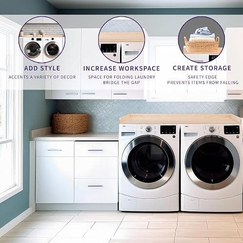 Life Finds 54 inch Washer Dryer Countertop with Safety Ledge for Laundry Room Organization, Light Wood, LF-WDCT1C thumbnail 4