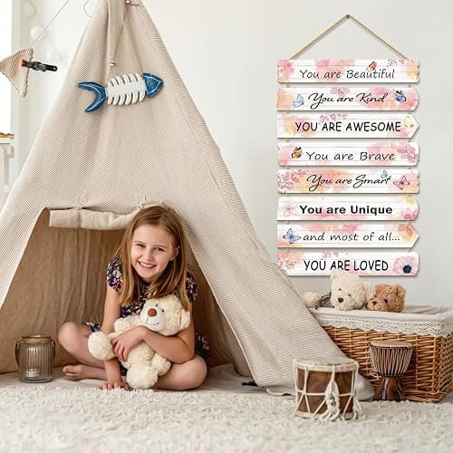 Paquesta Girls Room Decor Butterfly Wall Decor for Girls Bedroom Inspirational Wall Art for Kids Pink Wall Decorations Little Girl Toddler Room Wood Sign Nursery Room Decor (Butterfly) thumbnail 2