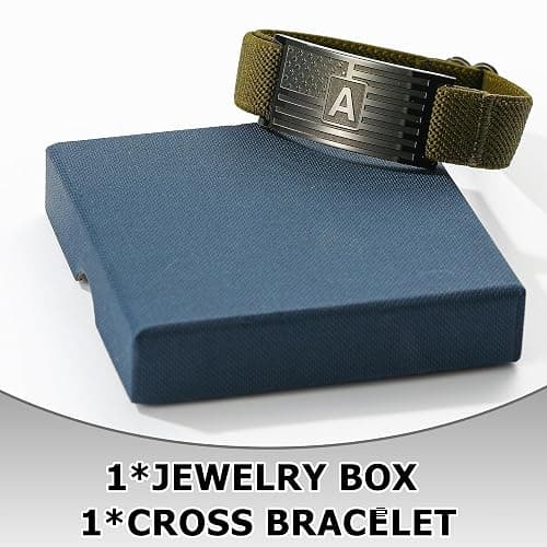 GLITTO Initial Bracelet for Men Boys, Green American Flag Wrist Bracelets Military Jewelry Valentines Christmas Gifts Kids Boy Teen Teenage Him Boyfriend Presents Stocking Stuffers Letter A thumbnail 5
