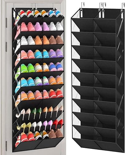 UVIAHOMI 20-30 Pairs Over the Door Shoe Organizer, Clear Pockets Hanging Shoe Storage for Closet, 10-Tier Door Shoes Rack, Handing Shoes Holder Fit All the Family's Sneakers, Boots, Heels, Black - Image 1
