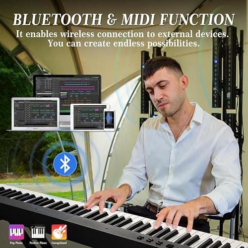 Senfot 88 Key Foldable Full Size Electronic Piano Keyboard with Stand, Power Adapter, Headphones & Carrying Bag, Portable Digital Piano for Beginners & Experienced Players, Black thumbnail 4