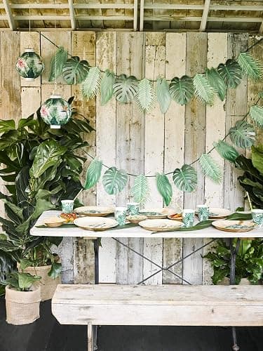 Talking Tables Reusable Tropical Party Decorations Palm Leaves Décor Leaf Garland Hawaiian Theme Party Tiki Bar Decoration for Safari Birthday Summer Green Luau Jungle Paper Length 8.5ft thumbnail 7