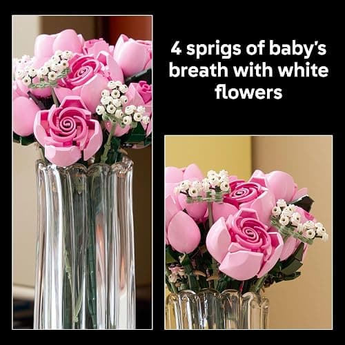 LEGO Botanicals Bouquet of Pink Roses Artificial Flowers - Building Blocks for Adults, Ages 18+ - Flowers for Home Office, Shelf or Room Decor - Gift for Women & Men - 10374 thumbnail 5