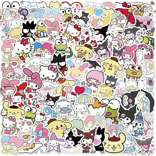 100PCS Sanrio Cartoon Stickers for Water Bottles Laptop Luggage, Hello Cat Kitty Kuromi Mymelody Cinnamoroll Stickers for Adults Teens Waterproof Vinyl Decals (C) thumbnail 7