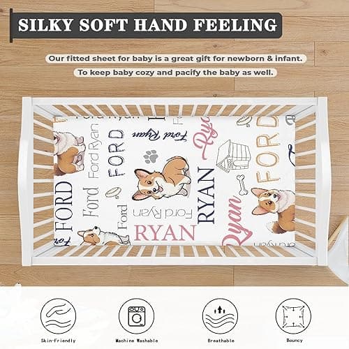 Custom Dog Baby Crib Sheet Personalized Fitted Crib Sheets with Name Mini Pack and Play Sheets Crib Mattress Sheets Perfect for Newborn Baby Boys Girls Nursery Decor thumbnail 5
