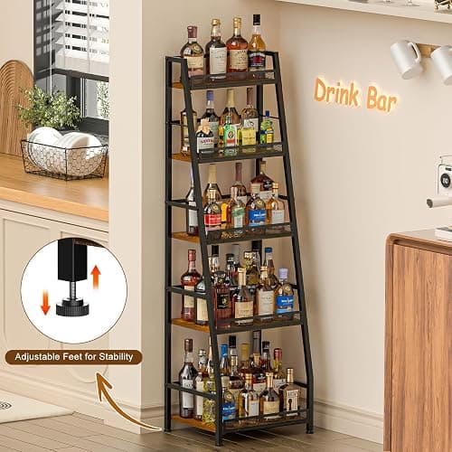 5-Tier Trapezoid Liquor Stand for Home Bar, Large-Capacity Liquor Cabinet Bar for Home, Stepped Wine Rack Freestanding Floor for Whiskey, Corner Wine Bottle Display Shelf with Fences for Living Room thumbnail 6