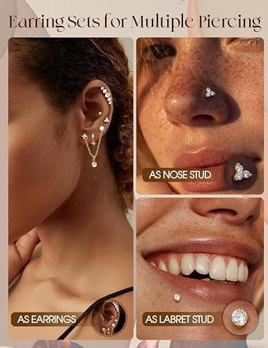 ORAZIO 16G/18G/20G Threadless Flat Back Earrings 316L Surgical Steel Cartilage Earring Stacks Flatback Push in Nose Rings Studs Hypoallergenic Tragus Helix Conch Labret Medusa Piercing Jewelry thumbnail 3