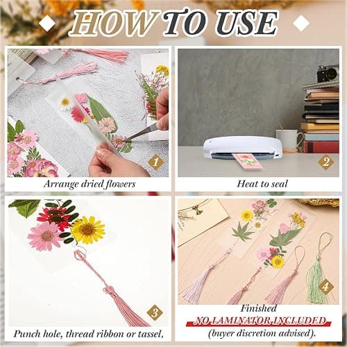 Fuyoooo 376 Pcs DIY Bookmark Making Kit, 150 Bookmark Laminating Pouches Bulk with 150 Tassels and Puncher DIY Projects Party Favor Gift for Reading Women Book Lovers(2 x 6 Inch,Pink) thumbnail 4