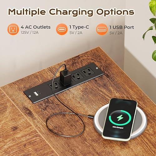 Huuger 63 Inch L Shaped Desk with Power Outlets & 0.95 Inch Thicker Desktop | Reversible Computer Desk, Larger Office Corner Gaming Desk, Metal Frame, for Home Office, Study, Rustic Brown thumbnail 4