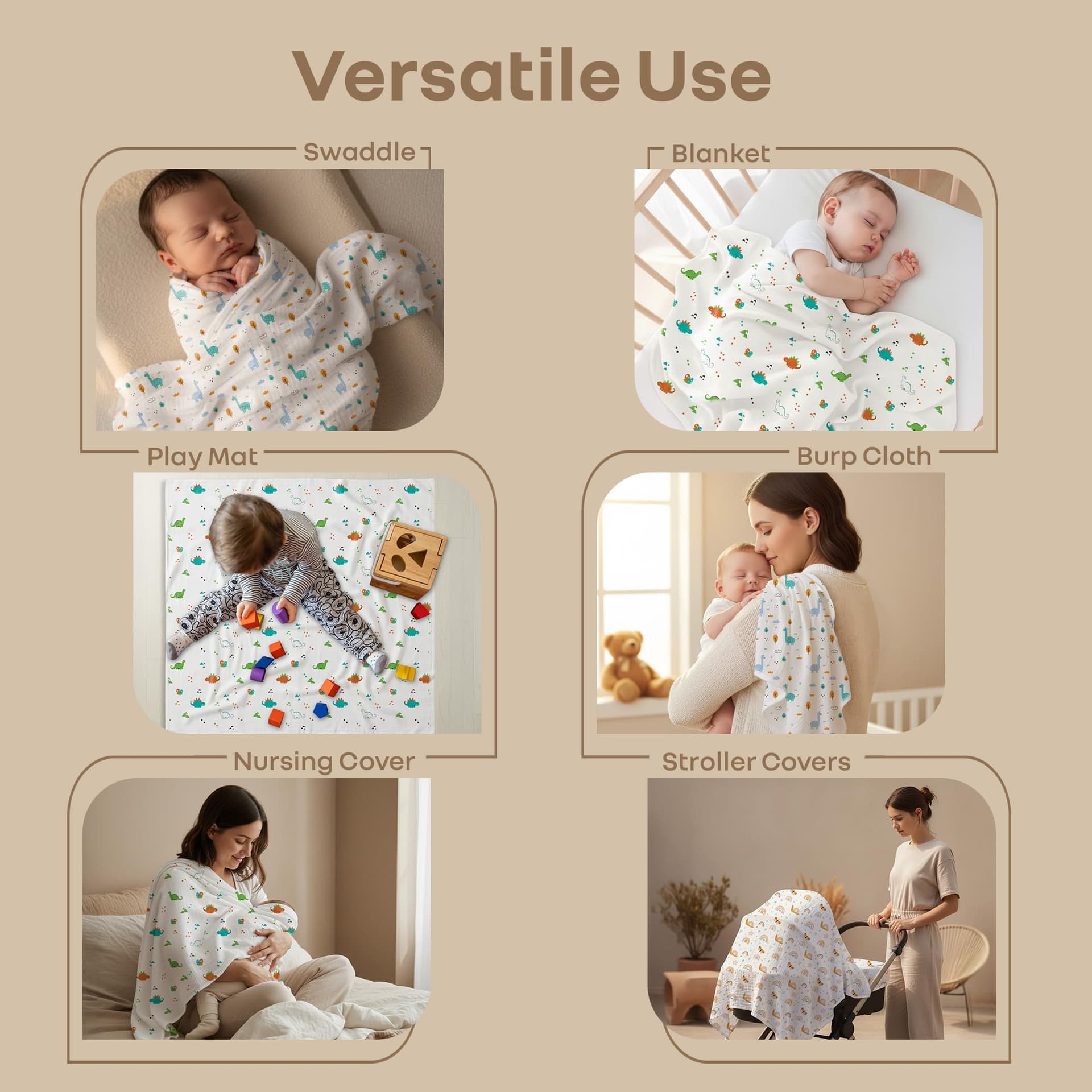 R for Rabbit Cuddlez Swaddle for New Born Baby 100% Soft Cotton Muslin | Lightweight, Breathable & Skin-Friendly Multipurpose Swaddlers Wrap Set Combo Pack of 3 (Size- 105x100 cm, Multi Safari) thumbnail 3