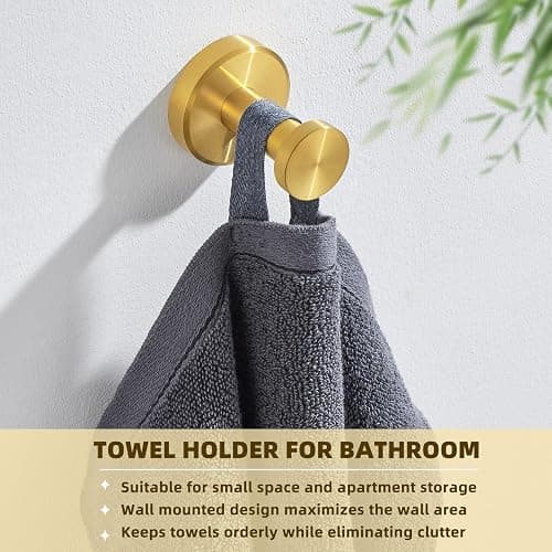 APLusee Brushed Dark Gold Towel Hook for Bathroom, 304 Stainless Steel Round Towel Hanger, Heavy Duty Wall Hook for Kitchen Garage Wall Mounted thumbnail 8