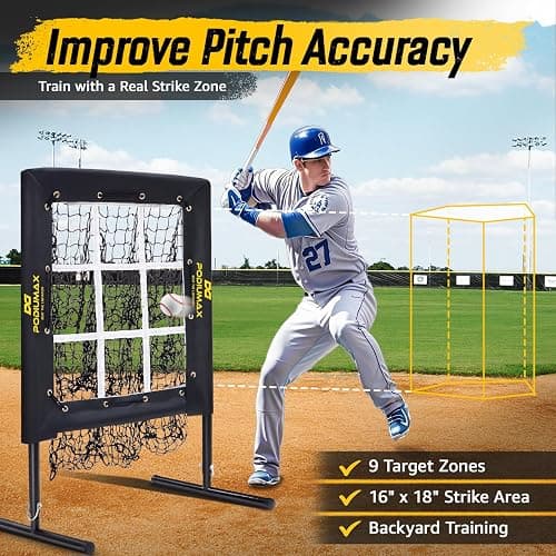 PodiuMax Baseball Pitching Net, 9 Hole Pitching Net with Strike Zone, 5 Adjustable Heights Baseball Throwing Net for All Ages, Heavey Duty Solo Trainer with Carry Bag for Backyard Practice thumbnail 2