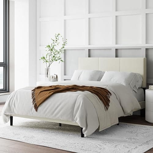 IOILORI Full Bed Frame, Full Size Platform Bed Frame with Upholstered Headboard, Sturdy Wood Slats, No Box Spring Required, Silent, Easy Assembly, Beige thumbnail 3