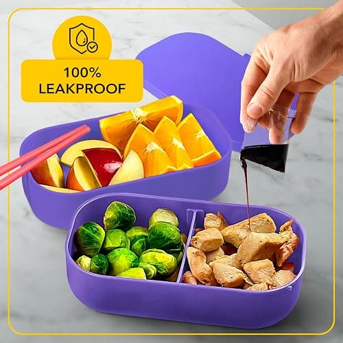 Insulated Stackable Bento Box for Adults with Reusable Chopsticks Japanese Lunch Box Microwavable & Leak Proof Lunch Containers for Men & Women Modern Cute Food Container with Compartments (Lavender) thumbnail 6