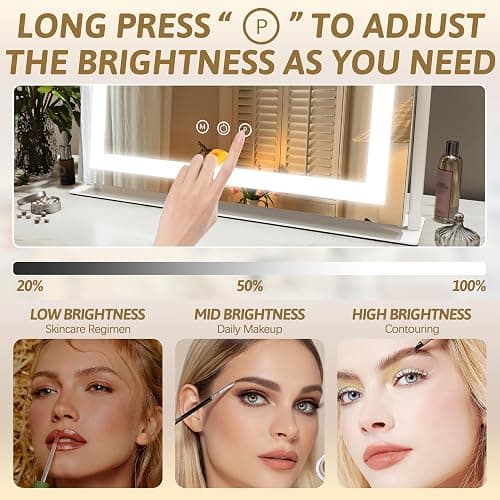 ROLOVE Vanity Mirror with Lights 22"x18", Lighted Makeup Mirror with 10X Magnification, Smart Touch 3 Colors Dimmable, 360° Rotation, Women Gift, Dresser Mount, Bathroom (White) thumbnail 4