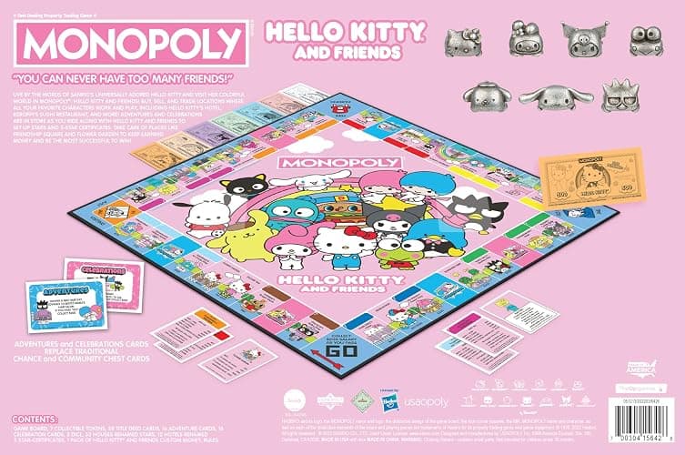 Monopoly: Hello Kitty and Friends, Buy, Sell, Trade Buildings from The Animated Series, Featuring My Melody, Badtz-Maru, Keroppi, Classic Monopoly Game, Officially-Licensed Hello Kitty Merchandise thumbnail 10