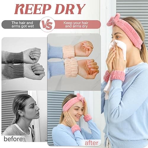 Crosize 8 Pcs Microfiber Wrist Bands for Washing Face, Women's Absorbent Face Washing Wristbands, Prevent Water from Spilling Down Your Arms thumbnail 3