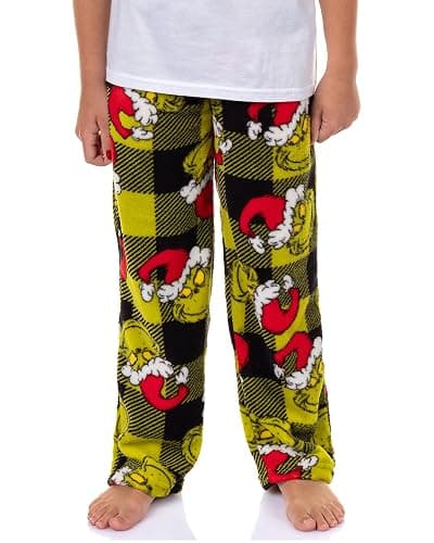Dr. Seuss The Grinch Pajamas Kid's Santa Hat Buffalo Plaid Lounge Pants Pajama Bottoms - Image 1
