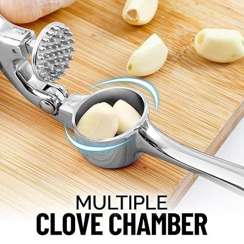 Zulay Kitchen Premium Garlic Press Set - Rust Proof Professional Garlic Mincer Tool - Easy-Squeeze, Easy-Clean with Soft, Ergonomic Handle - Silicone Garlic Peeler & Brush (Chrome) thumbnail 5
