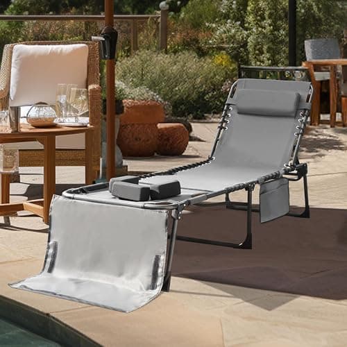 BlueWish Tanning Chair with Face Hole, Tanning Chairs for Outside with Mat&Face Arm Hole, Sunbath Lounge Chair for Beach, Backyard, Pool, Lawn, Grey thumbnail 9