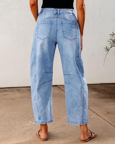 GRAPENT Barrel Jeans for Women Trendy High Waisted Wide Leg Baggy Cropped Relax Fit Stretch Denim Trouser Ankle Pants thumbnail 2