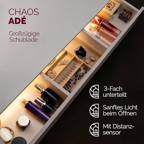 Casaria® Schminktisch mit Spiegel LED Beleuchtung Fernbedienung Schublade Beleuchtet Organizer Weiß Frisiertisch Ablagen 110x40cm Kosmetiktisch Holz thumbnail 4