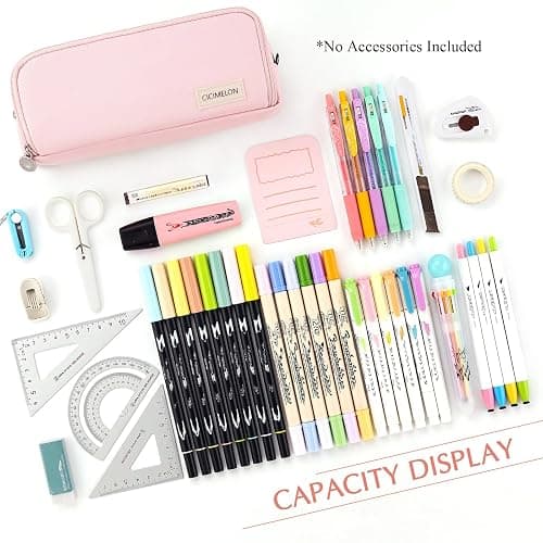 CICIMELON Large Capacity Pencil Case 3 Compartment Pouch Pen Bag for School Teen Girl Boy Men Women (Pink) thumbnail 3