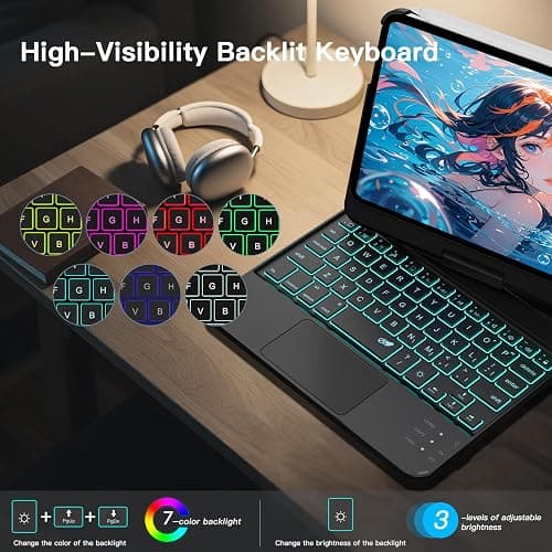 RAYMCRAFT Keyboard Case for iPad mini 7 A17 Pro(2024) & Mini 6 (2021) 8.3", 360° Rotate Case for iPad mini 7th/6th Generation, 7 Colors Backlit Keyboard with Trackpad, Type-C Rechargeable, Black thumbnail 5
