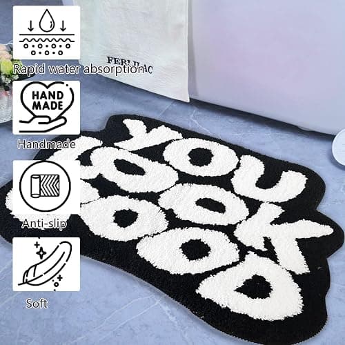 PASUXI You Look Good Bath Mat, Cute Bath Rug for Bathroom, Non-Slip Cool Rugs for Bedroom, Soft and Stylish Bathroom Mats, House Warming Gifts New Home (Black and White, 21" x 29") thumbnail 2