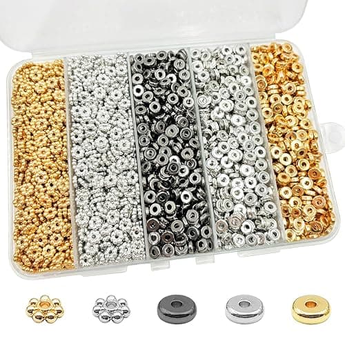 6mm Flat Round Spacer Beads, Clay Beads for Bracelets Making Kit, Heishi Polymer Flat Disc Spacer Beads for Jewelry Making, Clay Beads for Jewelry Making Gold Beads Silver (2000pcs) - Image 1