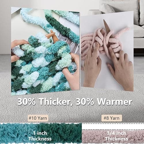 Cozyful Chunky Yarn for Hand Knitting - #10 Chunky Chenille Blanket Yarn, Jumbo Big Thick Chunky Yarns for Crocheting, Tie Dye Bulky Knit Yarns, 8 Skein (25 yds 8 oz Each Skein), Forest&Teal&Sky&Mint thumbnail 4