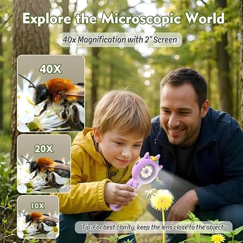 Kids Microscope- 500x Magnification,16X Zoom,Handheld Microscope for Kids with HD Cam,Portable Science Learning Tool,Christmas Birthday Gifts for Boys Girls Aged 3-12 (Purple) thumbnail 3