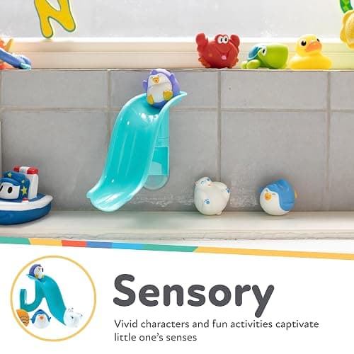 Nuby Penguin Slide Bath Toy Play Set with 4 Bath Squirters - Baby Bath Toys for Boys and Girls 12+ Months - Suction Cup Toy Attaches to Shower Wall thumbnail 3