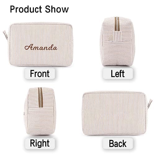 MT WORLD Cosmetic Bag Personalized Makeup Bag for Women Girls Seersucker Preppy Bridesmaid Makeup Bag Cute Aesthetic Toiletry Bag Girls Handbags Purses (Brown) thumbnail 6