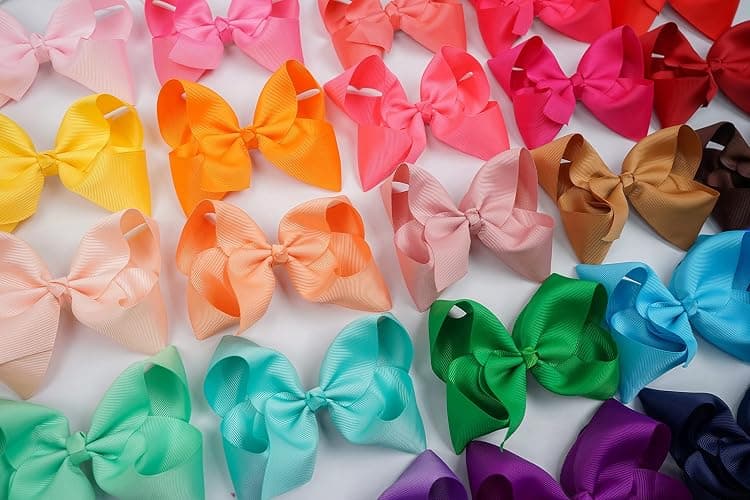 CÉLLOT Big Bows for Girls 40 PCS Grosgrain Ribbon Boutique 6 Inch Hair Bow Alligator Clips For Girls Teens Toddlers Kids in Pairs thumbnail 7