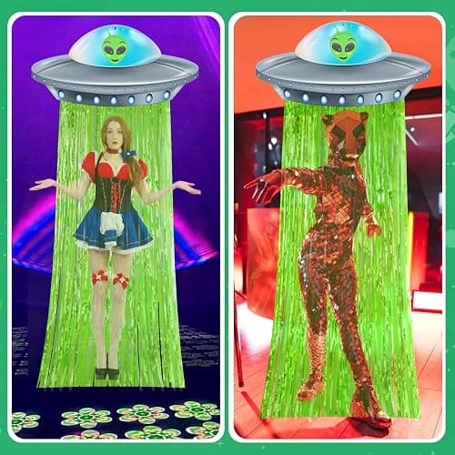 Simgoing Alien Birthday Party Door Curtain Decorations, Fluorescent Green | Foil Tinsel Flying Saucer Spaceship Hanging Banner for Alien Halloween Party Supplies, Fun Garland Decorations thumbnail 5