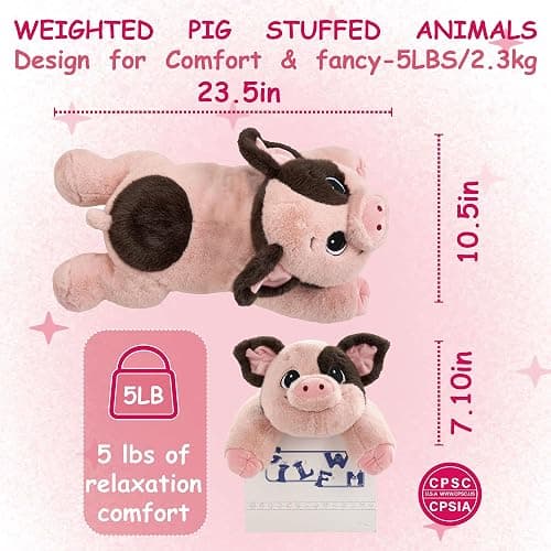 GILFWM 25" 5 lbs Weighted Stuffed Animals Pig :Big Large Weighted Plush Animal,Cute Plushie Pillow Toys, Ultra-Soft Washable Weighted Plush Pillowfort Gifts for Adults Kids Girls Boys Women thumbnail 2