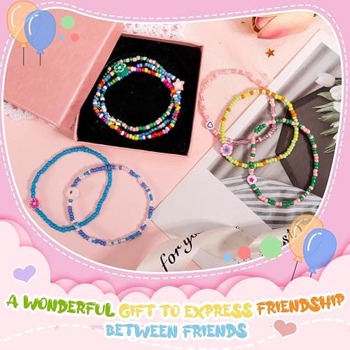 Guiqulai 48 Pcs Kids Friendship Bracelet Set,Colorful Adjustable Beaded Bracelets,Cute Stretch Preppy Bracelets thumbnail 5