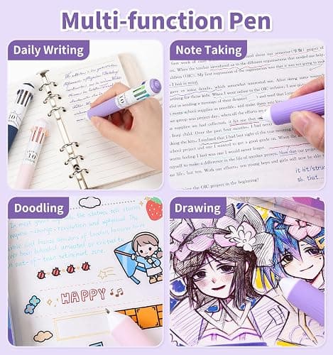 Joyask 6 Park Multicolor Pens, 10-in-1 Colored Ballpoint Pen, 57 Colors, 0.8mm Fine Point Smooth Writing, Retractable Ballpoint Pens for Office School Students Children thumbnail 6