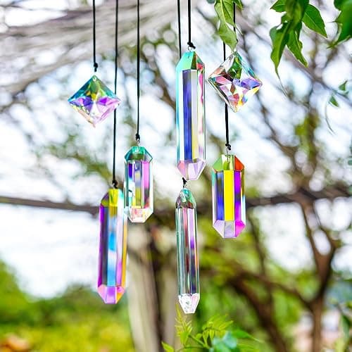 HDCRYSTALGIFTS Set 7 Crystal Sun Catcher Prisms, AB Colored Suncatcher Crystals Indoor Window Hanging Ornaments Rainbow Maker Prisms for Home Garden Decor thumbnail 5