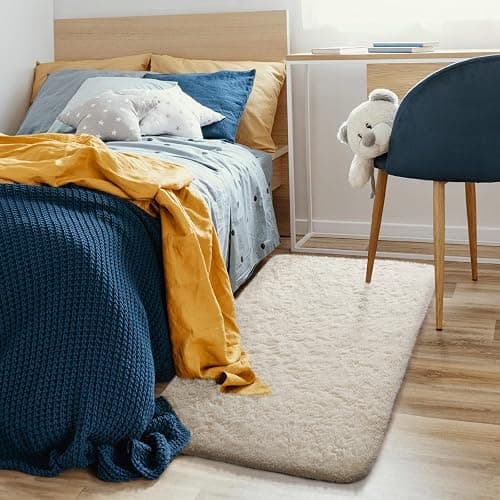 Ophanie Small Ivory Entryway Throw Rugs for Bedroom, 2x4 Mini Area Rug, Affordable Non Slip Fluffy Carpet, Fuzzy Soft Living Room Rugs, Home Decor Aesthetic, Nursery thumbnail 3