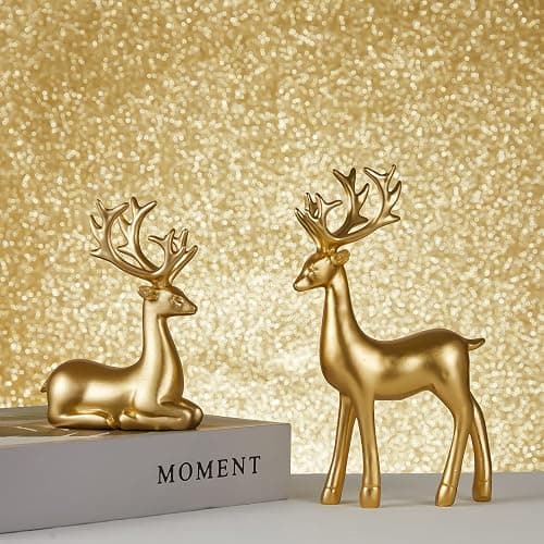 Christmas Decoration 2PCS Reindeer Resin Ornaments Mother Child Deer Couple Deer Sculpture used for Living Room Bookshelf Bedroom Wine Cabinet Decoration to Enhance Atmosphere (Gold Smooth) thumbnail 4