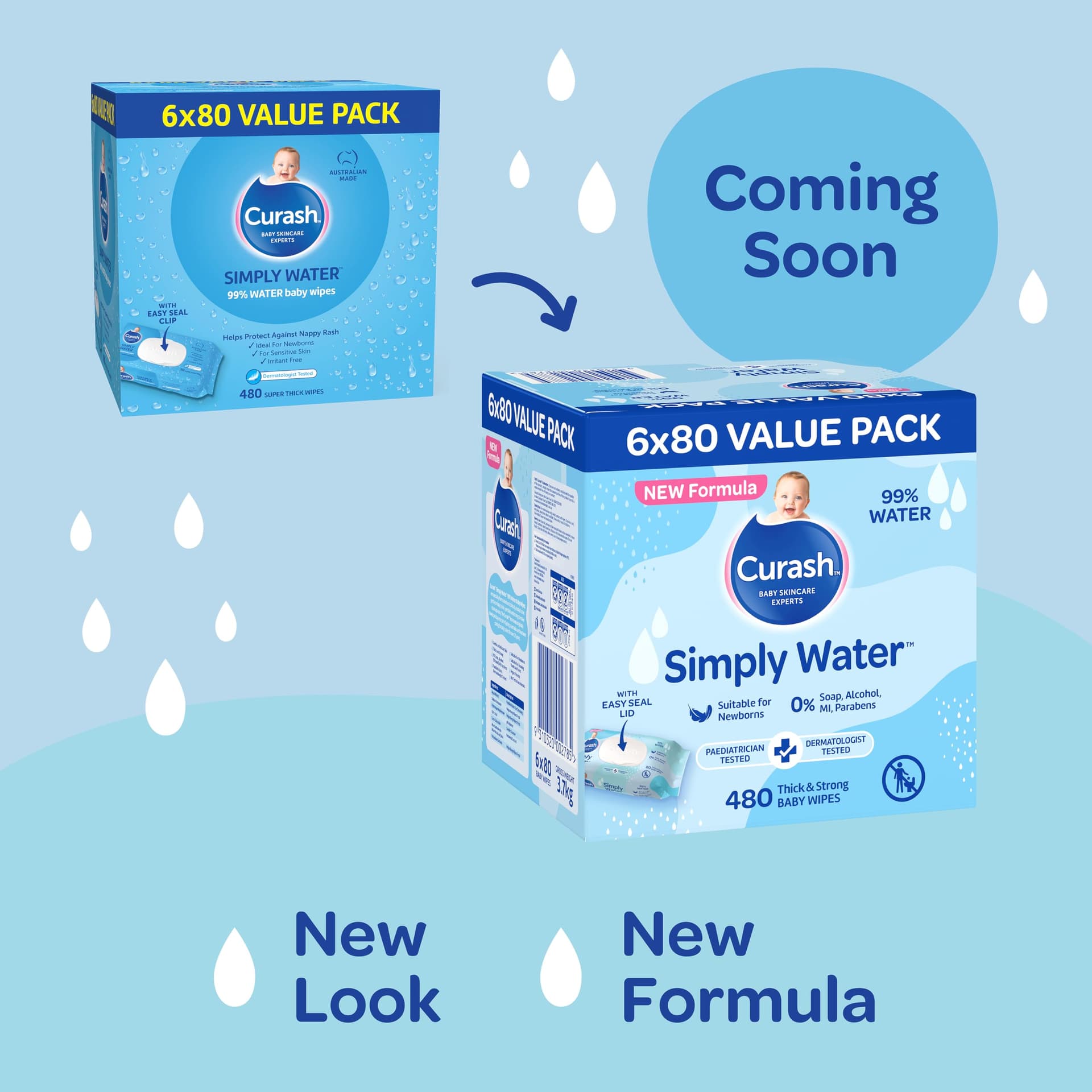 New Formula Curash Simply Water Baby Wipes, 6x80 Pack, Suitable for Newborns, 99% Purified Water, No Soap, Alcohol or Parabens, Thick & Soft Texture, Everyday Cleansing and Nappy Changes, 480 Wipes thumbnail 4