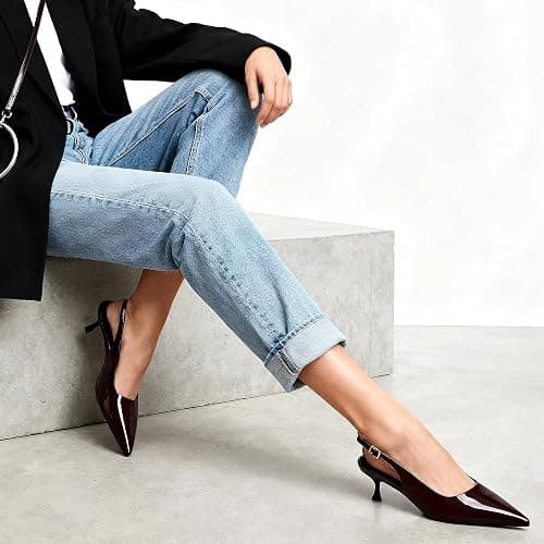 GENSHUO Kitten Heel Slingback Closed Pointed Toe Low Heels Pumps Women 2 Inch Short Strap Dressy Comfortable Wedding Dating Work Shoes thumbnail 2